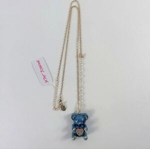 Betsey Johnson Jumbo Blue Glitter and Rhinestone Gummy Bear Long necklace!